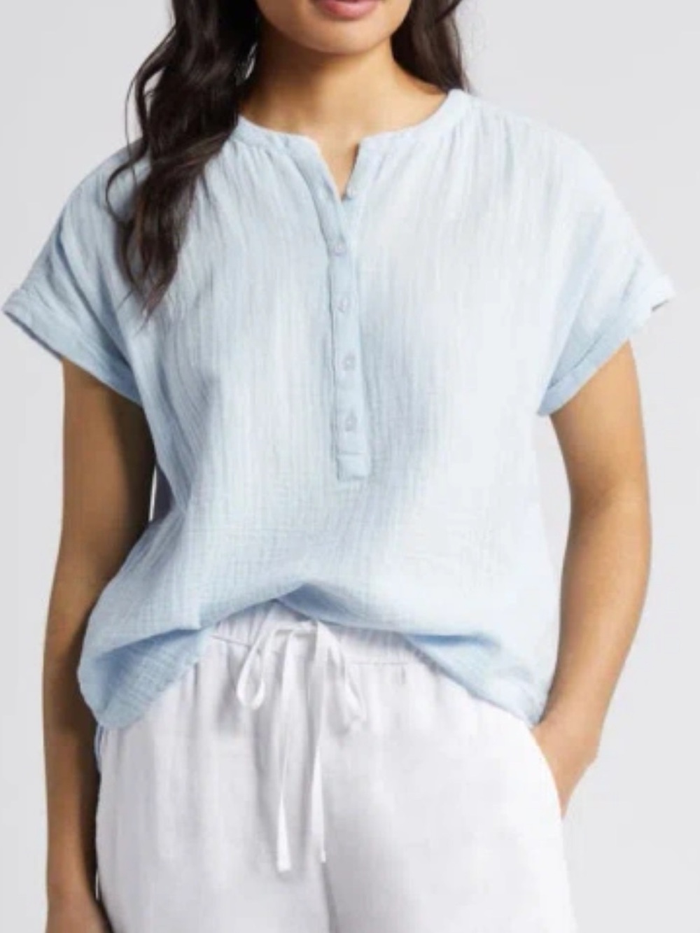 Quince organic Cotton Gauze short sleeve top in light blue size XL